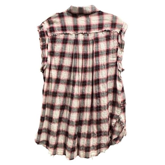 Free People Women's Plaid Sleeveless Button-Up Shirt Red Size M - Picture 3 of 5